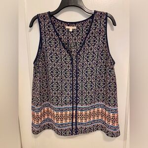 Skies Are Blue Floral Geometric Blouse - Navy and Peach